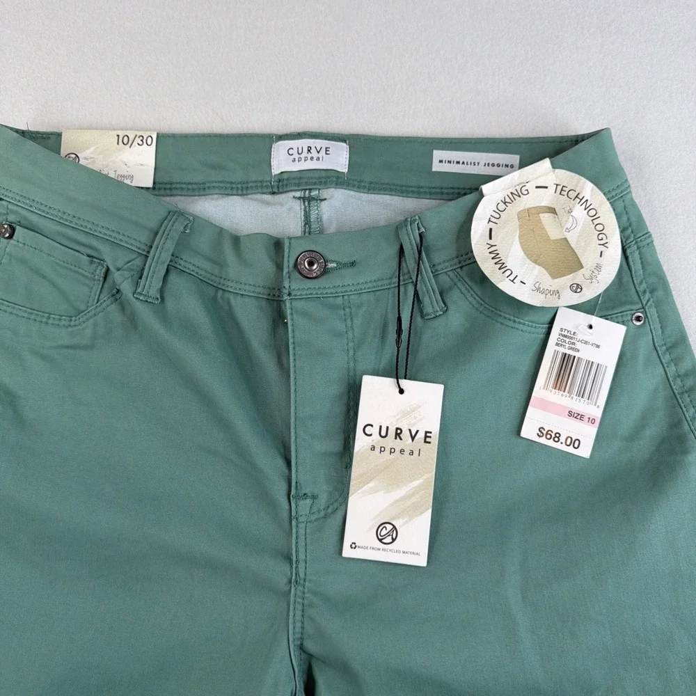 Curve Appeal Womens Pants Size 10 Green Straight Leg Stretch NWT